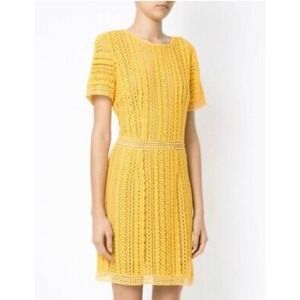 MICHAEL Michael Kors Yellow Lace Sheath Dress Short Sleeve Knee Length Size 10